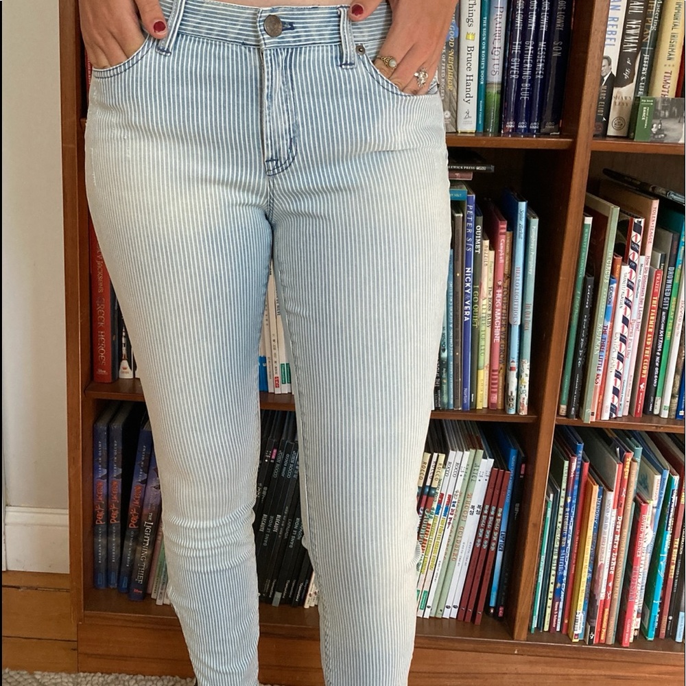 J. Crew Toothpick Jeans in Railroad Stripe